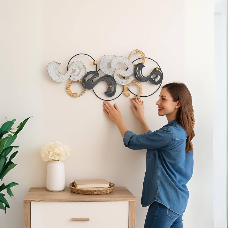 Aria Home Spiral Metal Wall Art Landscape Black White Gold Wall Decor