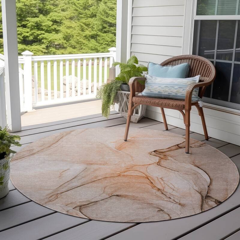 Machine Washable Indoor/ Outdoor Abstract Chantille Rug - Orange - 8' x 8'