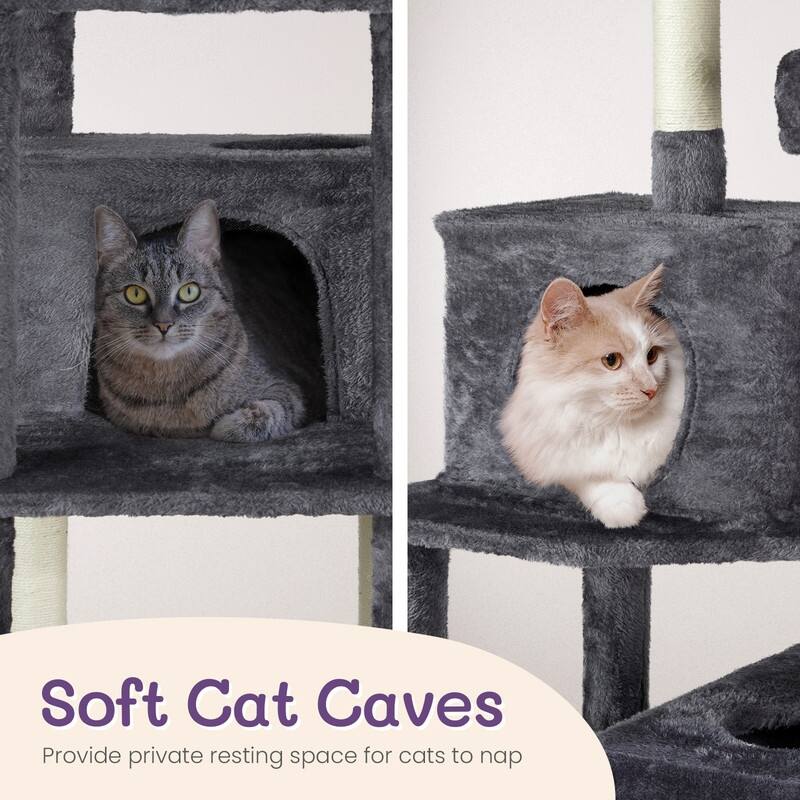 67-inch Dark Grey Cat Tree with Padded Platform Beds - 26.5 x 26 x 67 in.