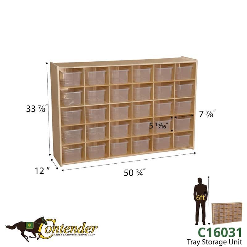 Contender Kids 30 Cubby Shelf Organizer With Transculent Bins, Wooden Cube Storage Shelf for Toys & Craft Supplies