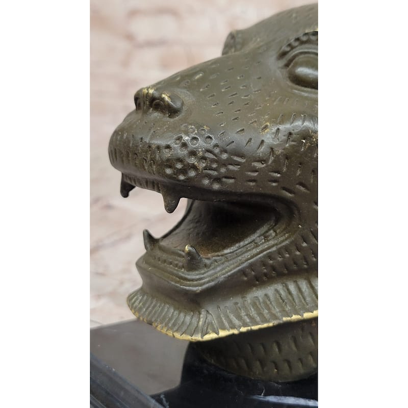 Bronze Tiger Head Bust On Marble Base – Stylized Feline Sculpture