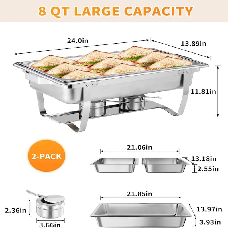 2 Packs 8 Qt Chafing Dish for Buffet Set Chafers and Buffet Warmers Sets
