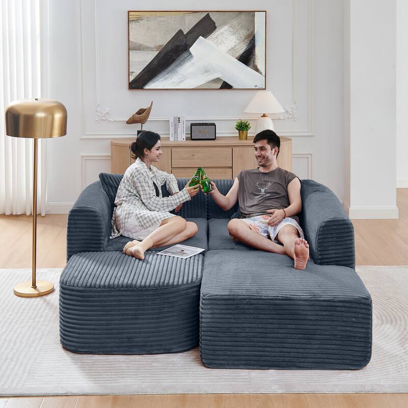 Corduroy Upholstered Couches L-shaped Sectional Sofa with Ottoman