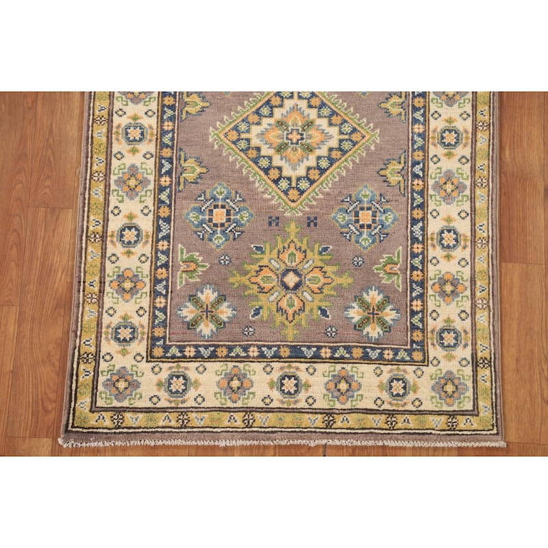 Brown Kazak Oriental Accent Rug Handmade Wool Carpet - 2'8" x 4'0"