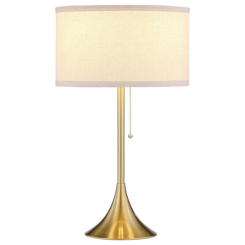 Mikka Table Lamp, Pull-Chain, Gold Flared Pedestal Base, Beige Fabric