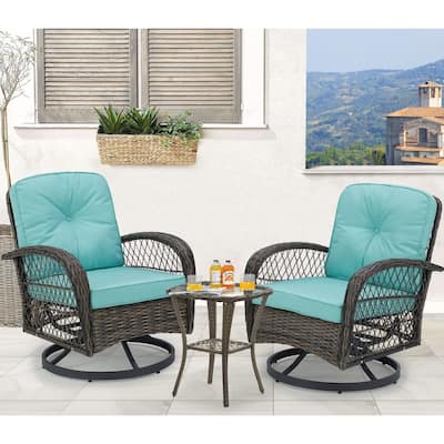 Outdoor 360° Swivel Rocking Patio Chairs Set with Thickened Cushions, Tempered Glass Coffee Table for Backyard, Garden