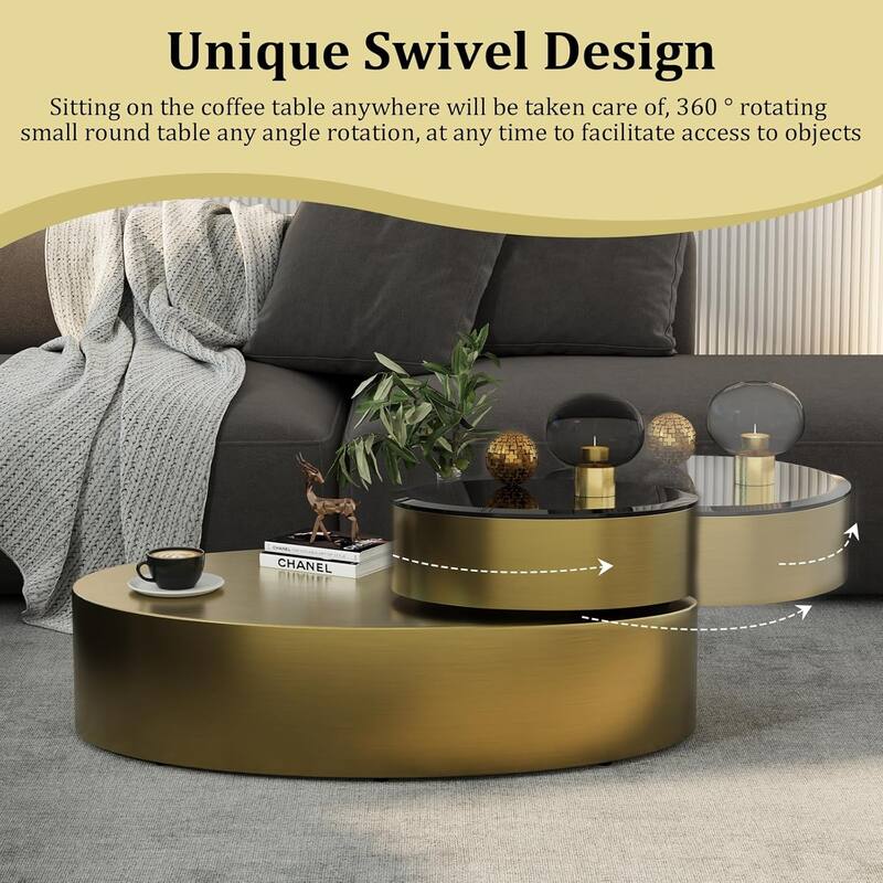 Classic and Luxurious 50 inch 2 Tiers Rotatable Oval Coffee Table Center Table