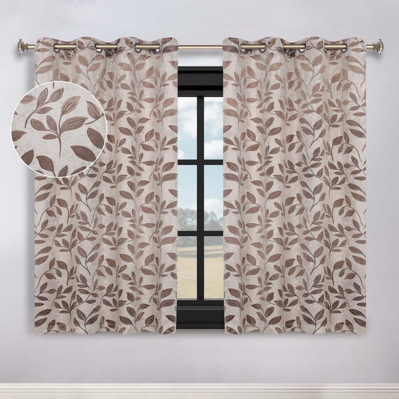 Superior Modern Bohemian Leaves Room Darkening Curtains with Grommets - 52" X 63" - Espresso