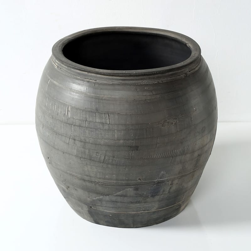 Artissance Large Vintage Charcaol/Gray pottery Jar, 15 Inch Diameter, Gray (Size & Finish Vary) - 15"W x 15"L x 14"H