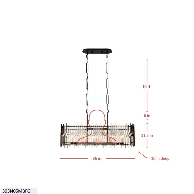 Varaluz Park Row Linear Pendant - Matte Black/French Gold - 36"W