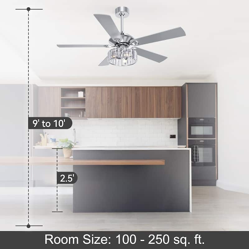 52 Inch Chrome Ceiling Fan with Lights and Remote(5-blade)