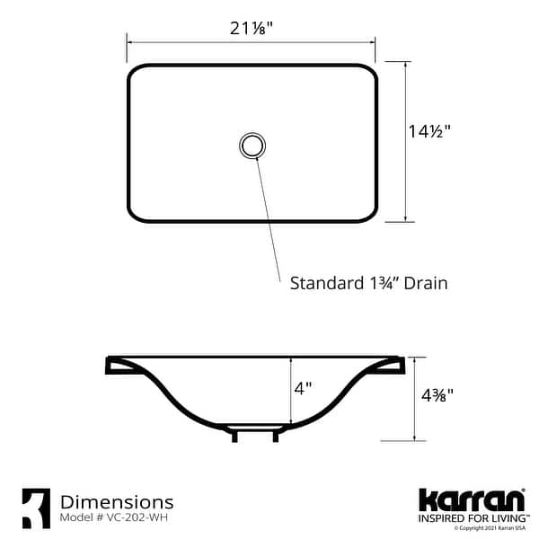 Karran Valera 21" Top Mount Vitreous China Bathroom Sink in White
