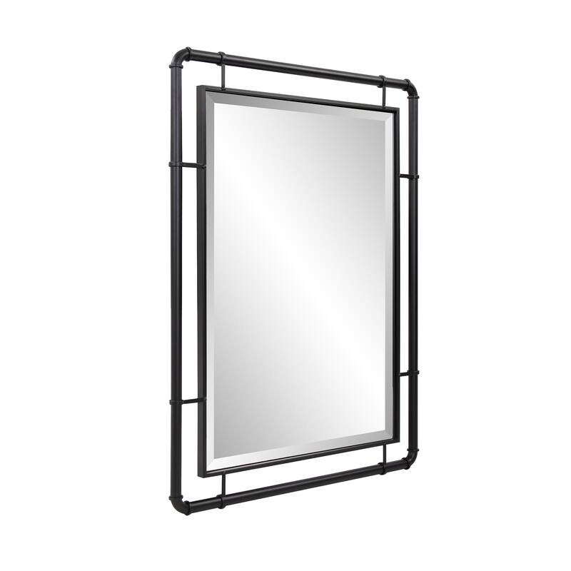 Allan Andrews Matte Black Vanity and Wall Mirror with Metal Pipe Inspired Frame - 40"H x 30"W