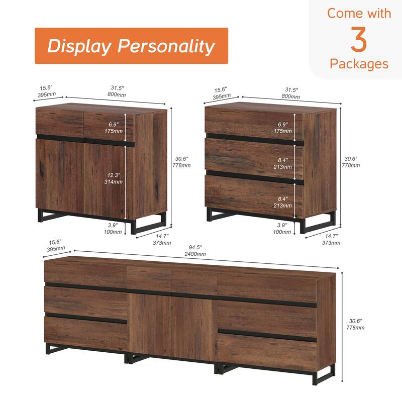 Modern TV Stand for TVs up to 100 inch, 3 in 1 TV Console with Adjustable Shelf and 6 Drawers, Media Console