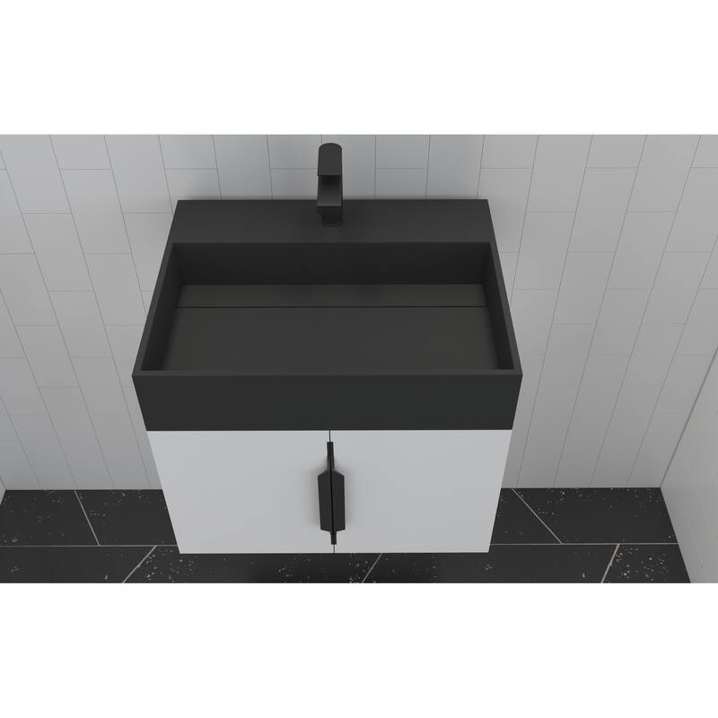 Amazon 24" Wall Mounted Bathroom Vanity Set w/ Black Top