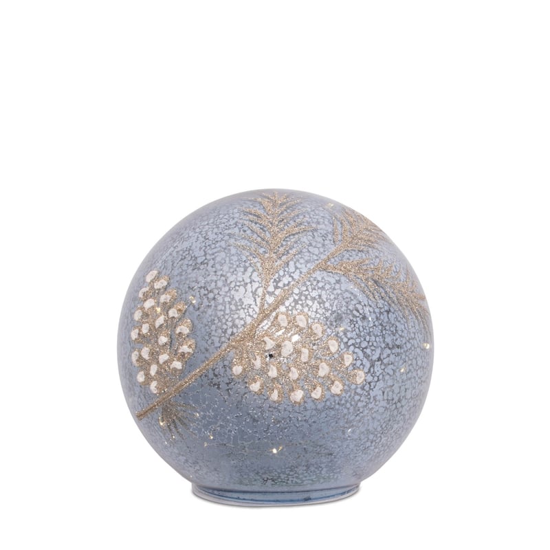 Set of 2 LED Pinecone Glass Globes for Winter Tabletop Decor - 7.5” x 7.5”x 7.5”