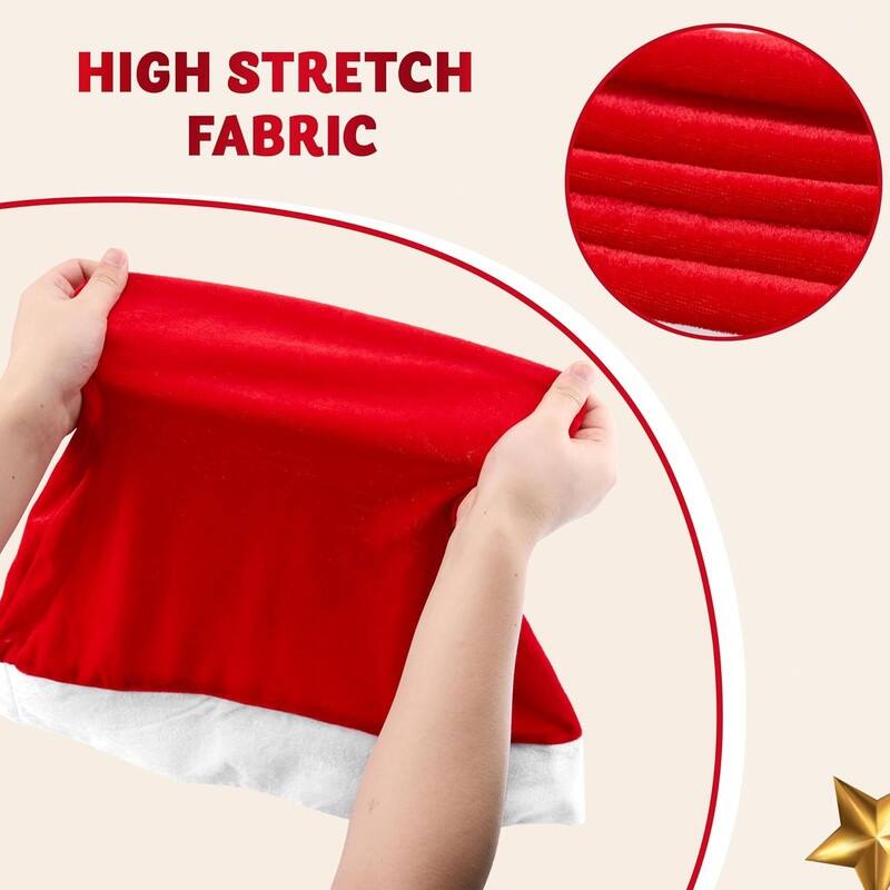 4 Pcs Christmas Chair Cover, Red Santa Hat Chair Slipcovers for Christmas Holiday Festival Decoration