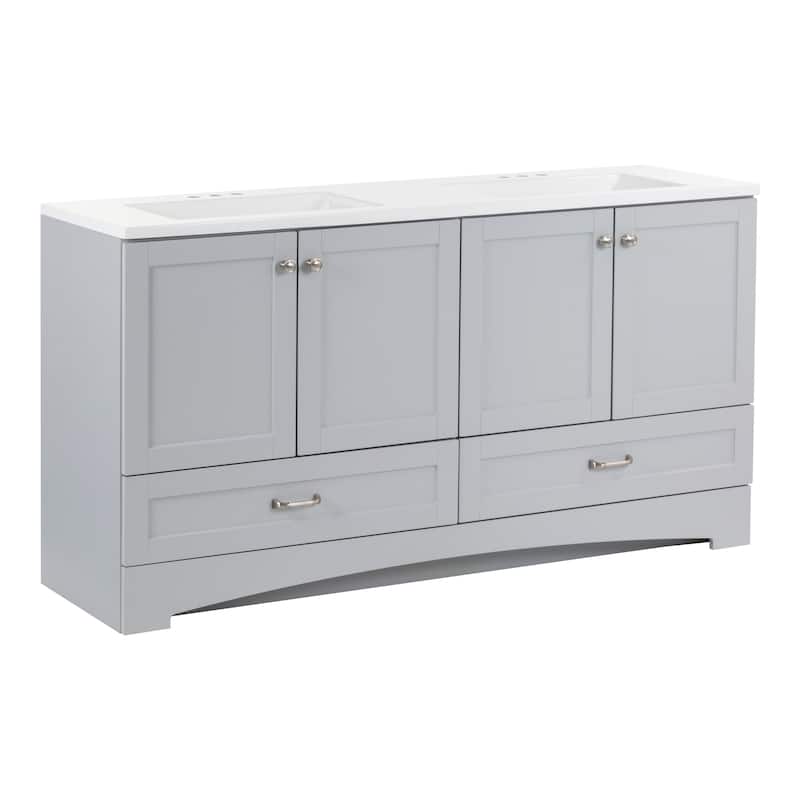 Spring Mill Cabinets Emlyn 60.5" Double Bathroom Vanity With Drawers and White Sink Top