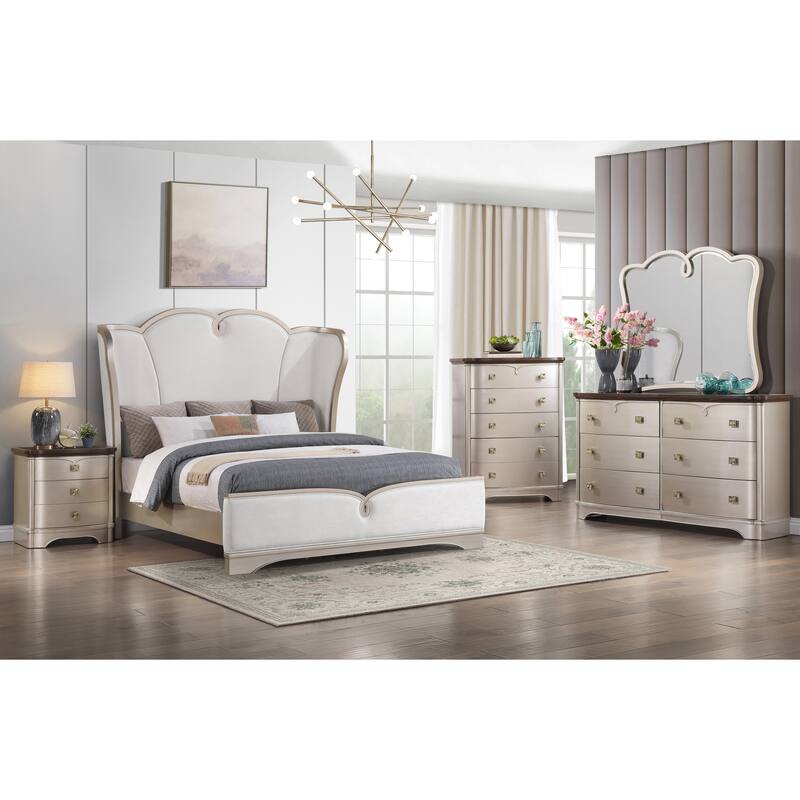 Cosmos Rose Wingback Upholstered Bedroom Set - King - 4 Piece