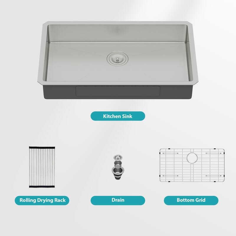 Undermount Single Bowl 16 Gauge Stainless Steel Kitchen Sink in Brushed Nickel