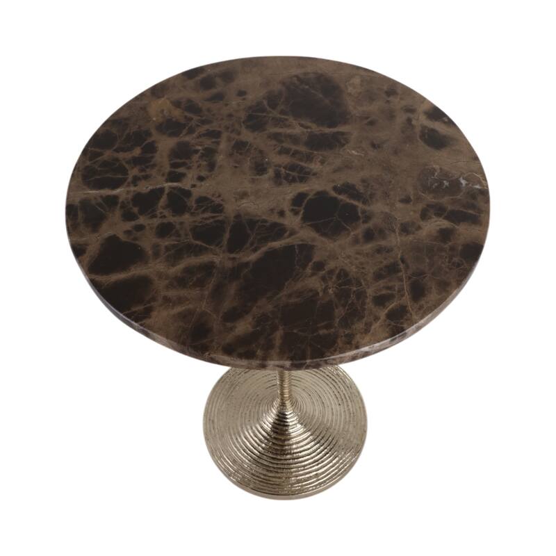 Metal Base Marble Top Modern Glam Accent Table Round Silhouette