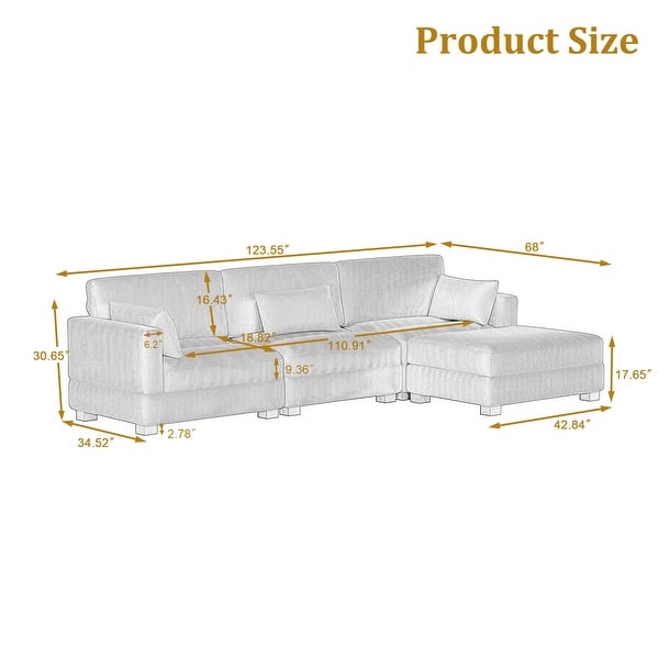 dimension image slide 3 of 5, Corduroy Upholstered Modular Sectional Sofa for Living Room