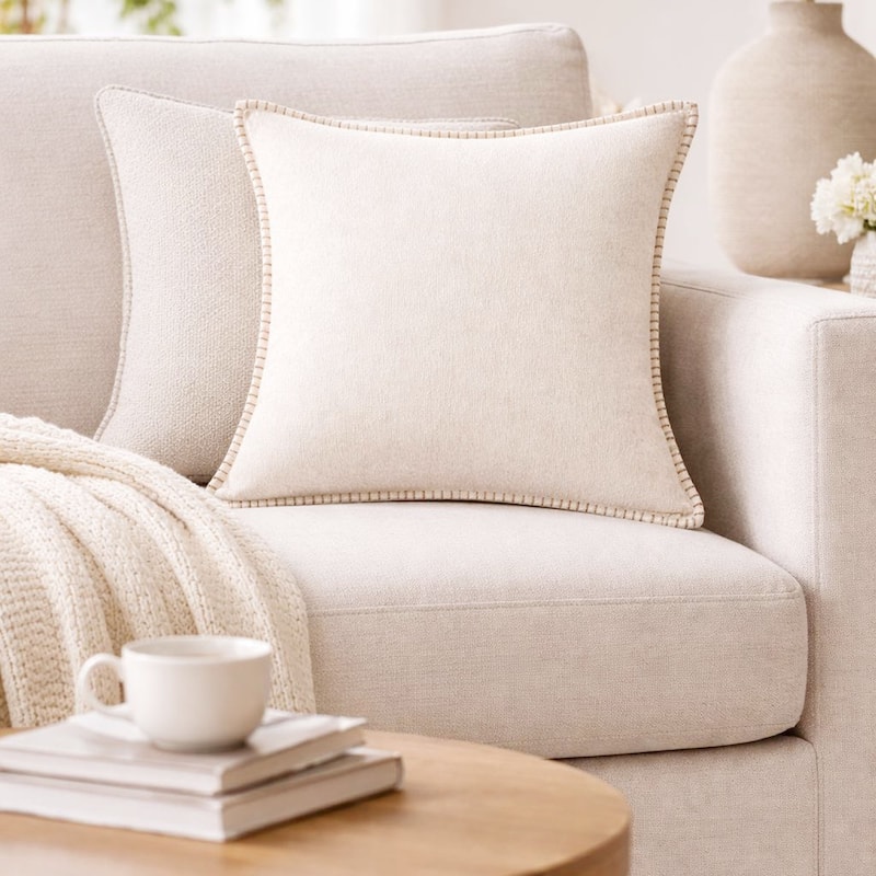 Textured Throw Pillow with Stitched Contrast Edge Set of 2