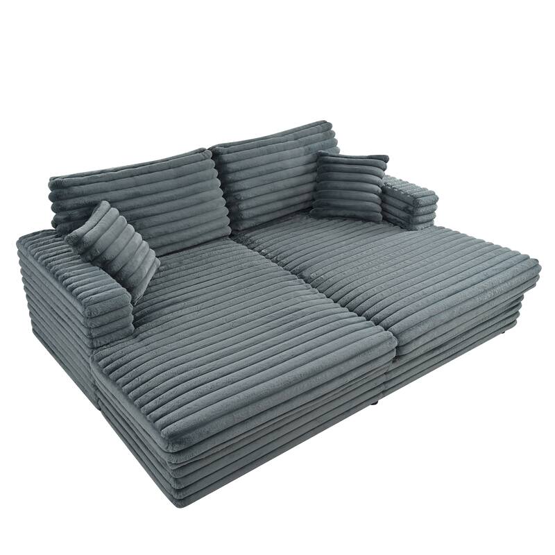Sofa Bed Napping Daybed Fluffy Corduroy Upholstered Cloud Couch with Throw Pillows