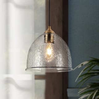 Coria 10-inch Modern Farmhouse Dome Waterfall Glass Pendant Lights with Bowl Hammered Art Shade