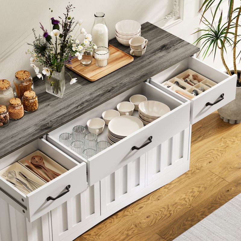 Sideboard Buffet Cabinet with Storage, Modern Kitchen Sideboard and Coffee Bar with Drawers and Doors