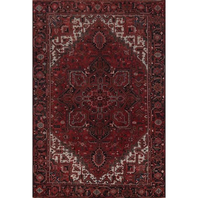 Heriz Persian Vintage Area Rug Handmade Traditional Red Wool Carpet - 7'9" x 10'10"