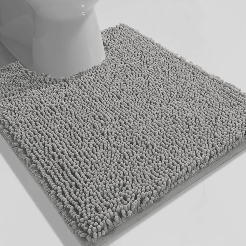 Light Grey Soft Cozy Plush Chenille Contour Bath Mat Bathroom Rug