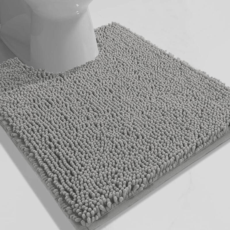 Light Grey Soft Cozy Plush Chenille Contour Bath Mat Bathroom Rug - 20" x 20" - Light Grey