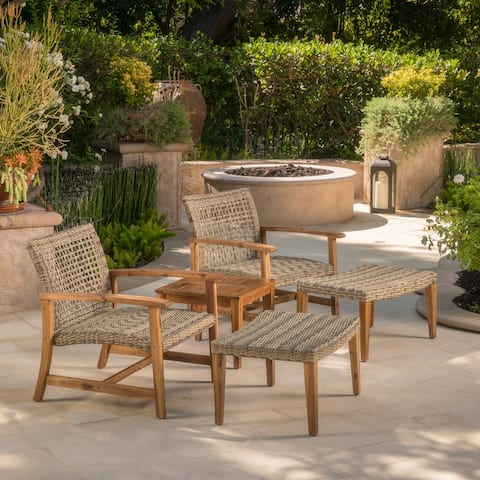 Hampton Outdoor 5-piece Mid-Century Wicker Chat Set by Christopher Knight Home