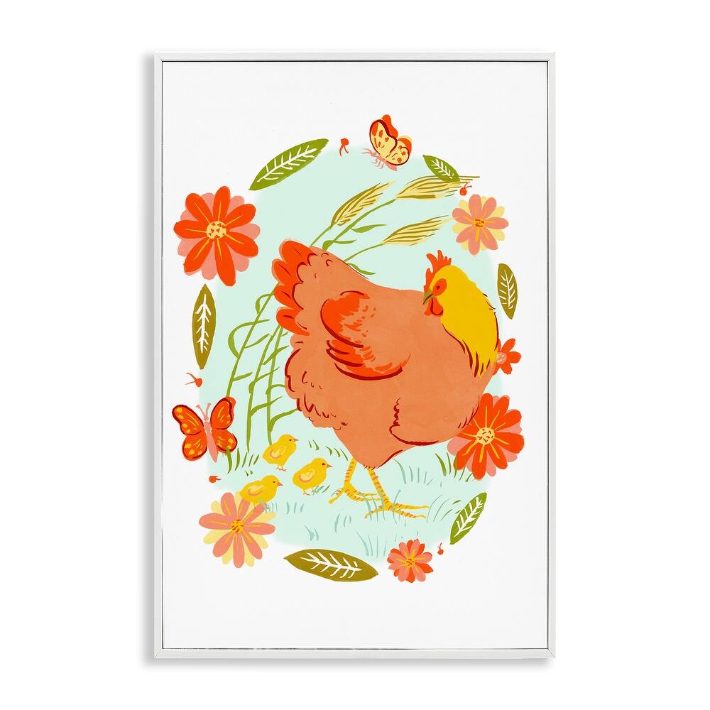 Stupell Hen & Chicks Circular Florals Framed Giclee Art Design By Hannah Moren