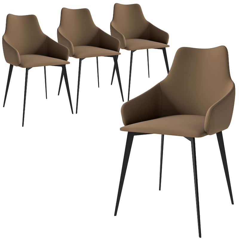 Sonnet Dining Chair with Armrests and Black Powder-Coated Iron Legs Set of 4 - Light Brown