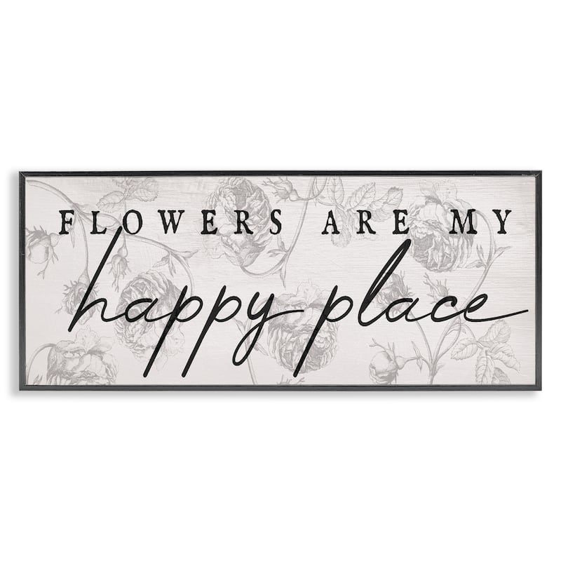 Stupell Flowers Are Happy Place Framed Giclee Art Design By Lil' Rue - 30 x 13 - Black