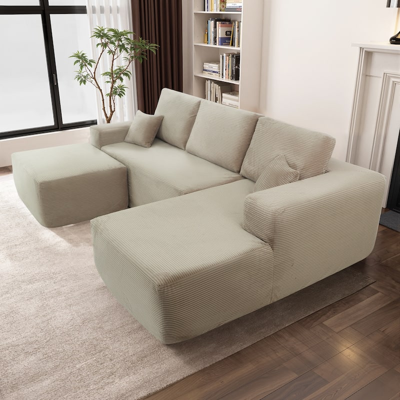 Cloud Modular Sectional Sofa with 1 Ottoman, Modern Minimalist Upholstered Couches, U Shaped Deep Seat Sofa with Chaise