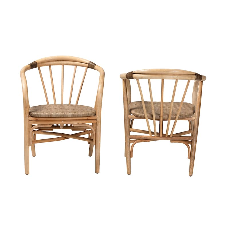 Rattan Dining Chair - Natural Brown Armrest Accent Chair - Boho Style Furniture for Kitchen or Dining Room