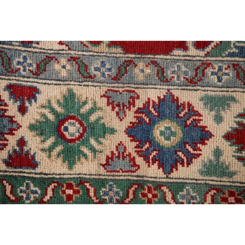 Geometric Red Kazak Area Rug Handmade Wool Carpet - 5'2" x 6'9"