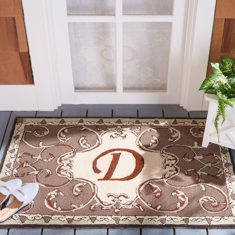 SAFAVIEH Hand-hooked Monogram J Mocha Rug - 2'6" x 4' - D - Mocha - Rectangle