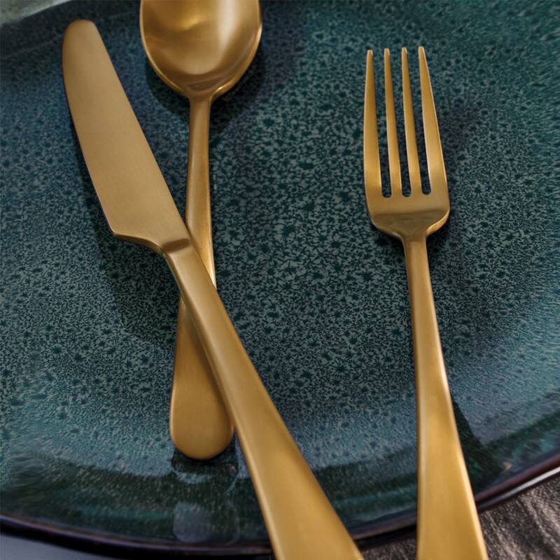 Skandia™ Mirabella Satin Gold - 20 Piece Flatware Set, Service for 4, Forged, Titanium