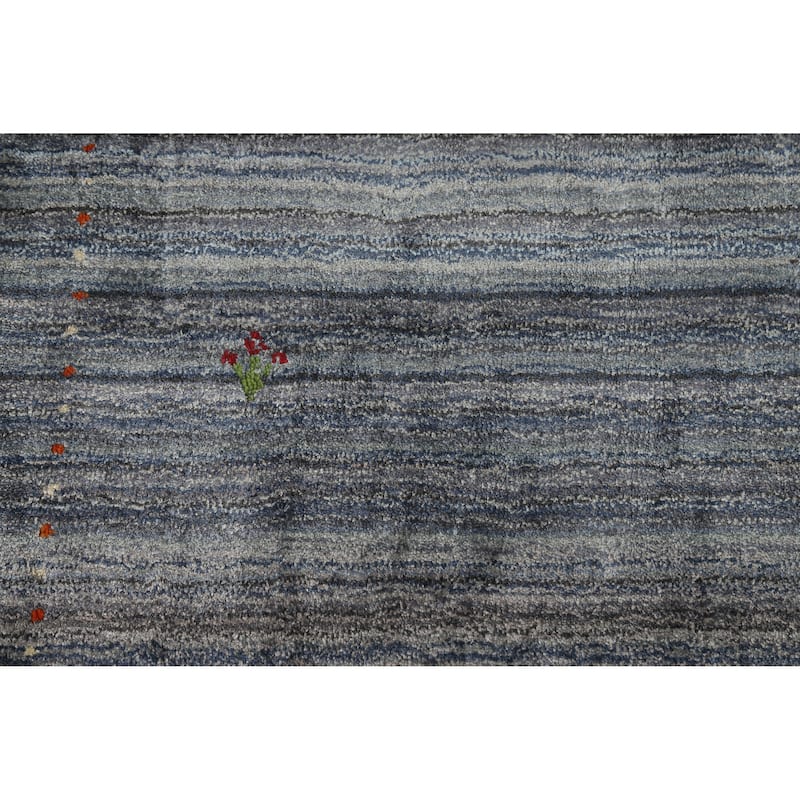 Navy Blue/ Gray Gabbeh Oriental Foyer Rug Hand-Knotted Wool Carpet - 3'0"x 4'10"
