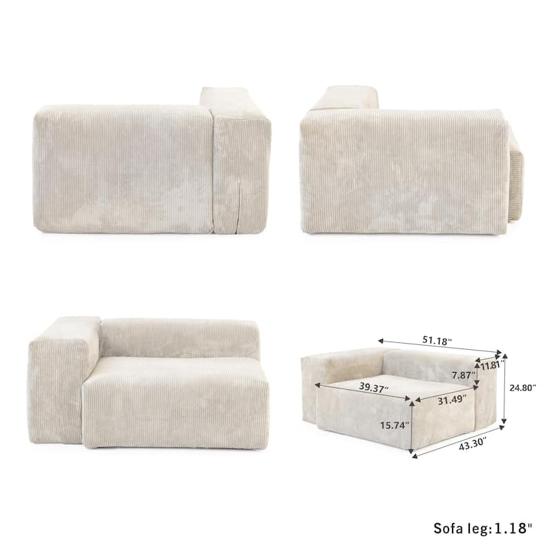 L-shape Corduroy 5-pieces Upholstered Sectional Sofa