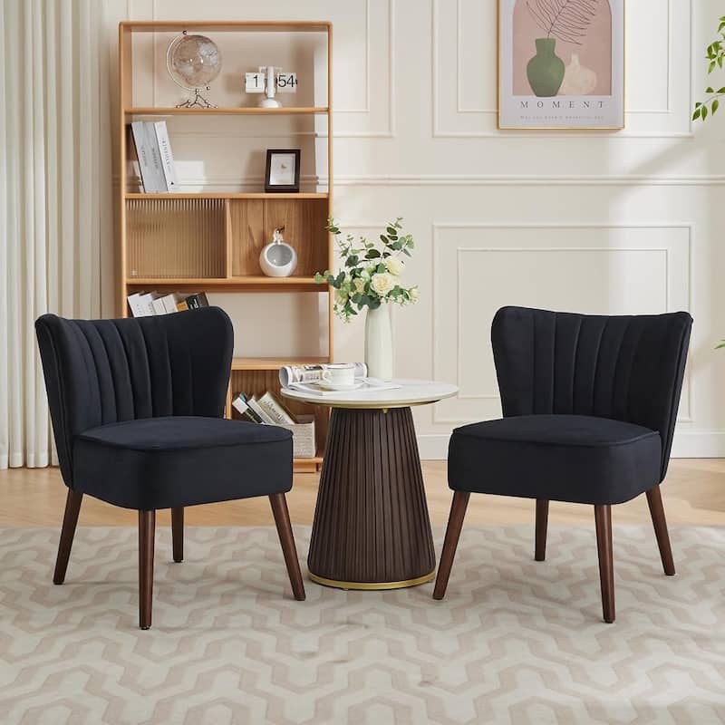Modern Velvet Accent Chair, Soft Upholstered Living Room Chair with Wooden Legs - Black