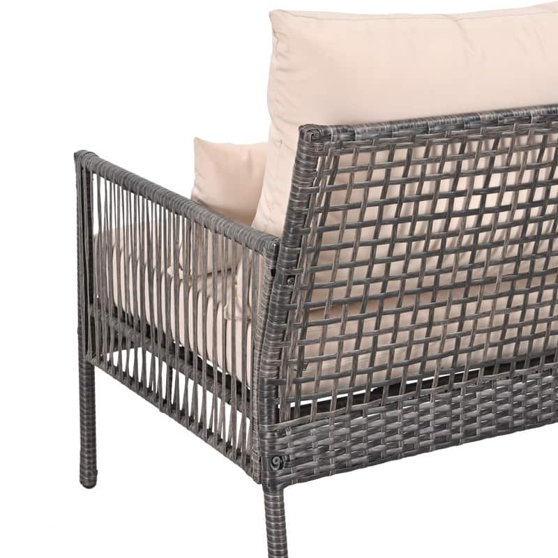 3-Piece Outdoor Wicker Conversation Bistro Set with Cushions and Pillows
