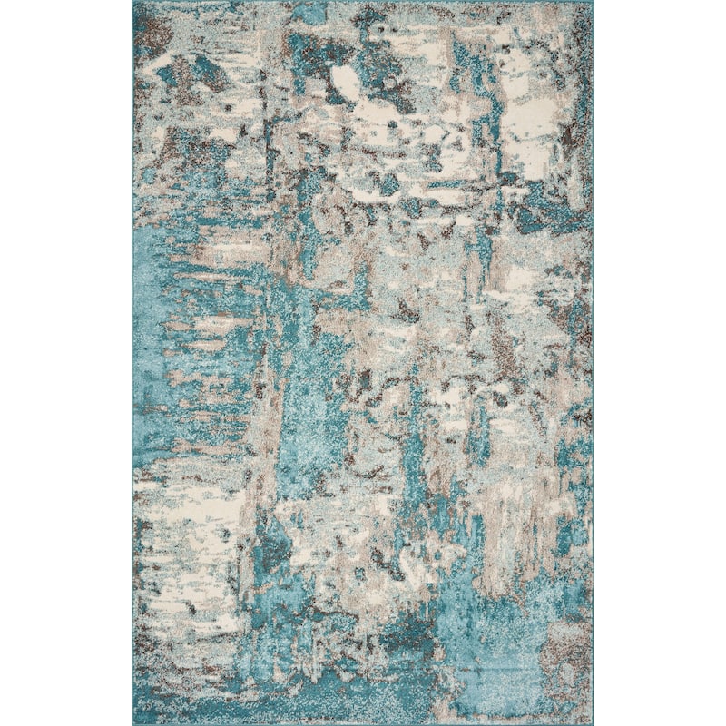 Porch & Den Golse Ivory/ Teal Abstract Marble Area Rug - 3'3" x 4'11"