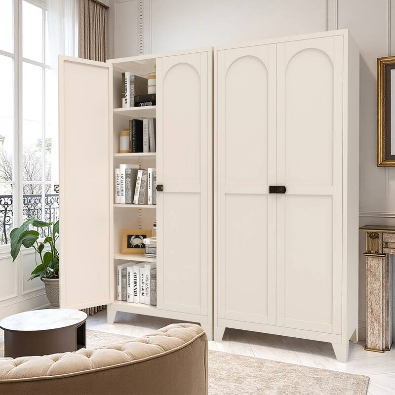 71" 2 Shapely Door Cabinet With Lock, Metal Storage Cabinet with Doors and Adjustable Shelves, for Kitchen Bedroom Living Room