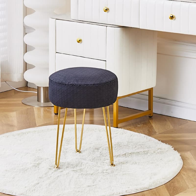 Modern Velvet Ottoman Footstool with Cushioned Seat and Metal Frame for Bedroom or Living Room - 13”L x 13”W x 17”H