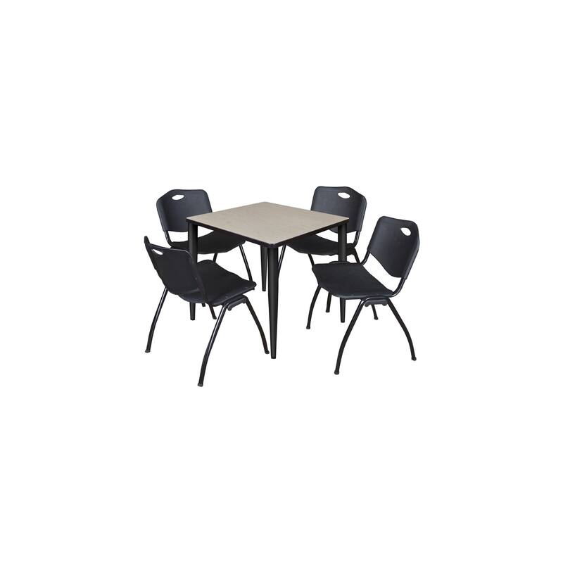 30 in. Square Breakroom Table- Maple Top, Black Base & 4 M Stack Chairs- Black